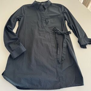 HD in Paris Anthropologie long cross over wrap cotton blouse in black size small